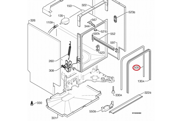 Tömítő bevonat, cső, fekete ELECTROLUX ESF66720X Mosogatógép alkatrész-2