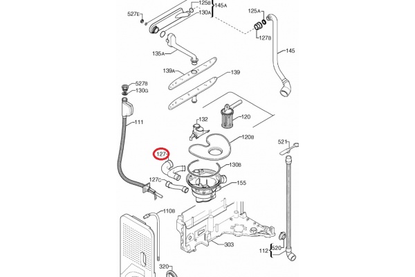 Belső cső (Y alakú) ELECTROLUX ESF4126 mosogatógép alkatrész-2