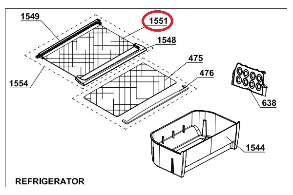 Üvegpolc (középső) Beko CS234022X Hűtőgép alkatrész-2