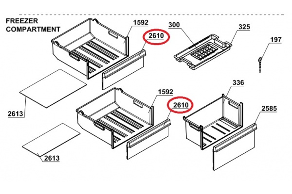 Előlap fiók felső, középső (eredeti) BEKO RCSA270K20S Hűtőgép alkatrész-2