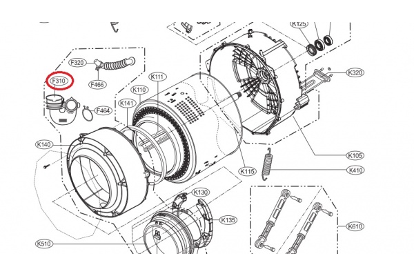 Belső cső (üst-szivattyú) (eredeti) LG F14U2TDN0 Mosógép alkatrész-2